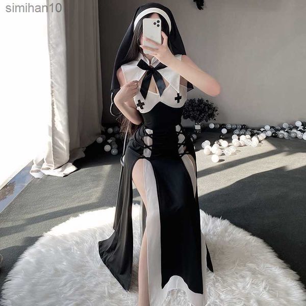 

set nun cosplay women' lingerie kawaii black hollow out dress halloween passion uniform anime maid costume suit l230518, Red;black