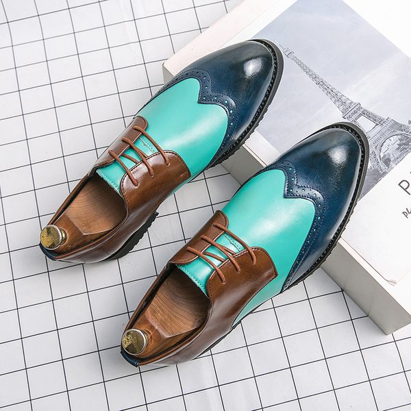 

new brogue shoes for men mixed colors lace-up spring autumn round toe business fashion size 38-48 men boots, Black