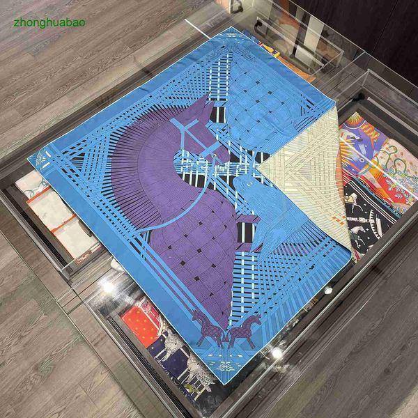 

hemres designer scarves shuangma woqing real women's summer 90 high end square hangzhou silk double sided printing fashion shawl scarf, Blue;gray