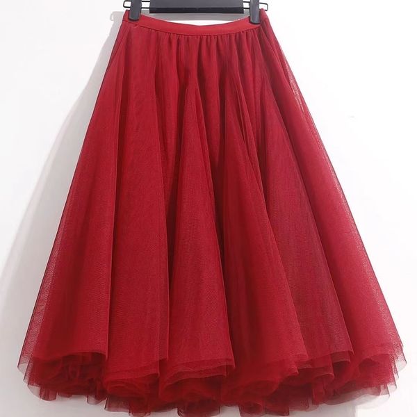 

skirts 3 layers 85cm black pleated skirt midi tulle skirt high waist full lining tutu korean style women jupe femme faldas 230518