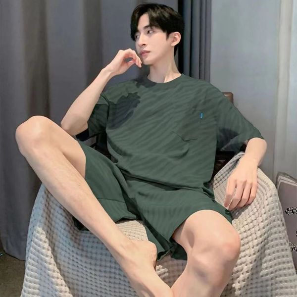 

men's sleepwear men pajamas sets for summer home suit male short sleeved shorts sleepwear fashion men pyjamas loungewear 230518, Black;brown