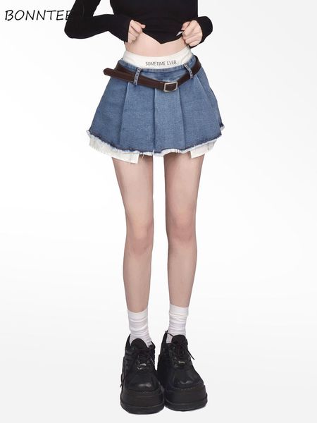 

skirts rok denim palsu dua potong dengan lapisan wanita mini musim panas chic seksi gadis preppy ulzzang ins berlipat tidak teratur y2k stre, Black