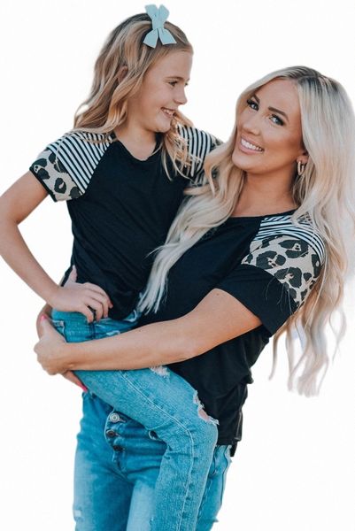 

black striped leopard print short sleeve women t-shirt z09u#, White