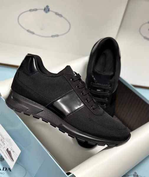 

2023 new fashion men prax 01 trainers shoes re-nylon brush leather low sneakers mesh breath comfort skateboard walking famous brand runner s, Black