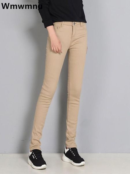 

jeans oversized 34 candy color pencil jeans women 80% cotton office skinny denim pants khaki slim stretch cowboy trousers ol pantalon, Blue