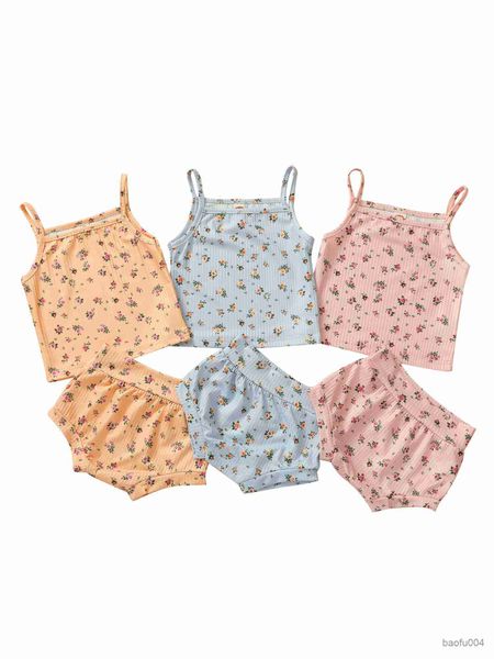 

clothing sets baby camisole and shorts floral pattern tight wide high waist sweet style cool summer clothing r230518, White