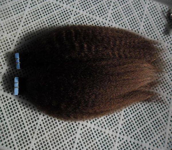 

italiancoarse yaki tape hair 100 human hair extensions 40pcs kinky straight tape in human hair extensions6238451, Black