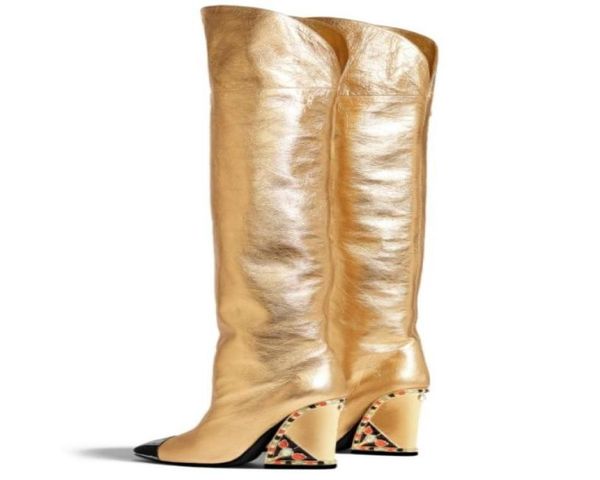 

sheepskin leather colourful diamond square high heels shoes black metal pillage toes motorcycle long knee boots siz 6426219