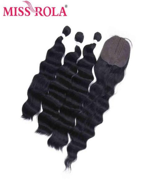 

miss rola loose deep wave bundles with lace closure synthetic hair closure with bundles 1620 inches double weft weave extension h4578418, Black