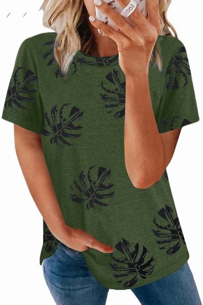 

green crew neck tropical plants print t-shirt q0li#, White