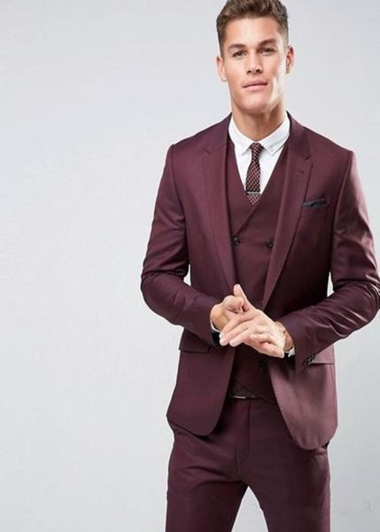 

new one button burgundy groom tuxedos notch lapel groomsmen man suits mens wedding suits jacketpantsvesttie6340468, Black;gray