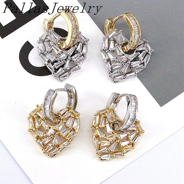 

huggie 3pairs fashion classic gold silver color heart shape earrings crystal zircon drop dangle earrings gift for women jewelry, Golden;silver