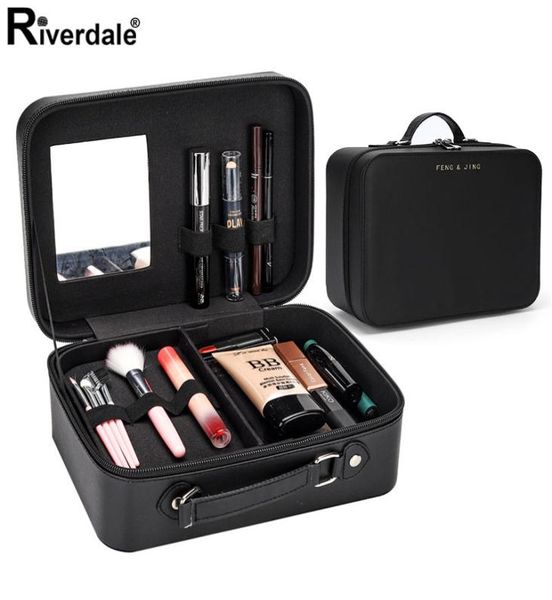 

upscale leather travel make up bag mirror small female makeup case organizer double layer cosmetic bag for suitcase storage box6333136