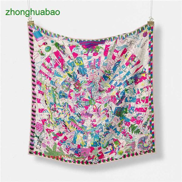

hemres designer scarves new 53cm digital small square animal park printed women's decorative twill silk scarf neckband, Blue;gray