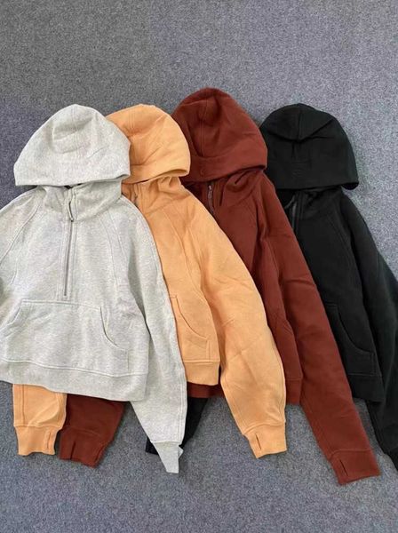 

lulus yoga sweatshirt scuba full half zip hoody hoodies outdoor leisure sweatshirts gym clothes women workout fitness thick jackets 5ess, Black