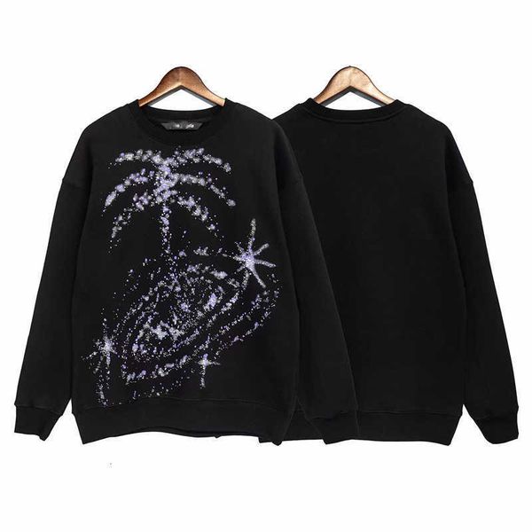 

angel chaopai palm star coconut tree printed veet round neck long sleeve sweater men's and women's high street coat, Black
