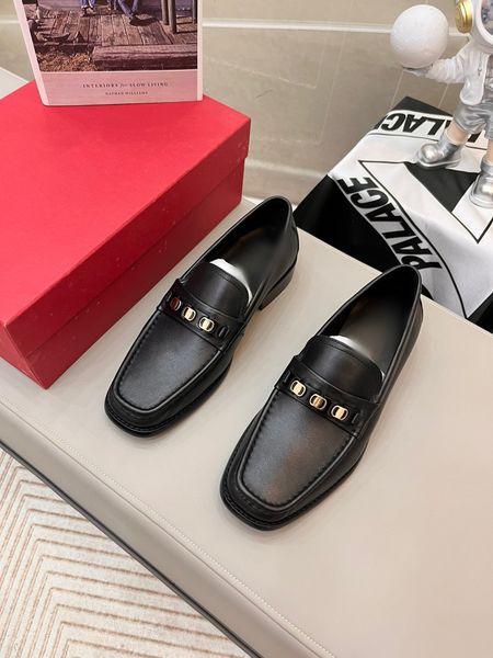 

fashion men designer dress shoes matte leather gold buckle slip on square toe formal luxury business mens loafer shoe, Black