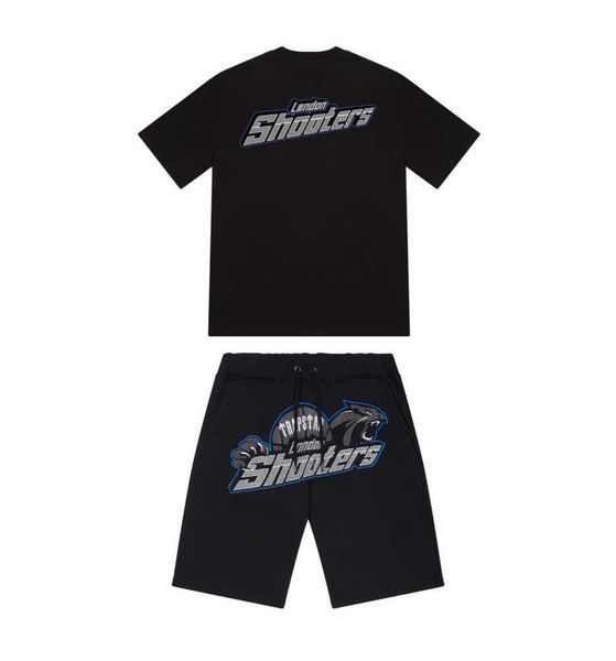 

summer new trapstar london shooter short-sleeved t shirt suit chenille decoding black ice flavor 2.0 men's round neck t-shirt a new des, White;black