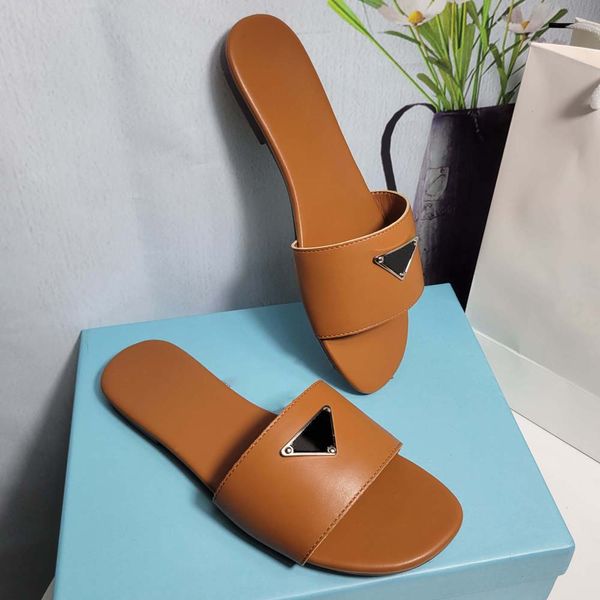 

classic slippers sandals beach slide orange genuine triangle leather outdoor loafers luxury slides women shoe summer rubber slide fashion wi, Black