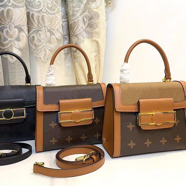 

fashion designer bag womens portable tote bag #46135 vintage leather shoulder bag temperament buckle bag classic printing crossbody bag