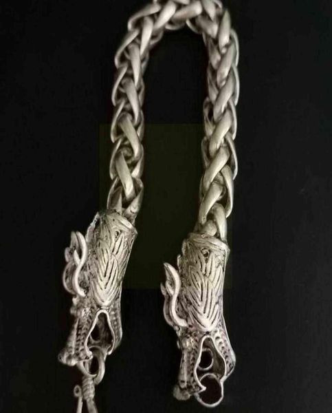 

collectible old tibet silver weave chinese dragon plated hollow bracelet double bracel r7t48667309, Black