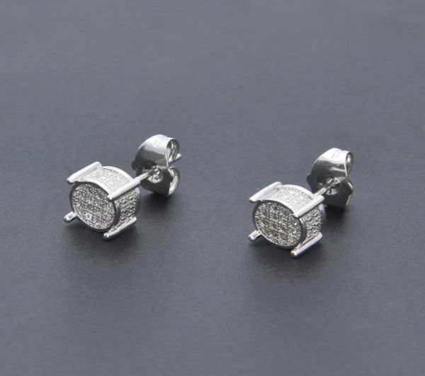 

hip hop iced out silver lab diamond screw back stud earring 3d round side cz simulated jewelry1940920, Golden;silver