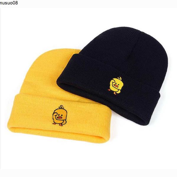 

beanie/skull caps new autumn and winter hats men's cap women's hat embroidery little yellow duck cartoon patterns fashion beanies, Blue;gray