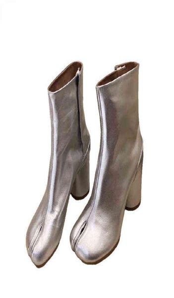 

dress shoes women split toe high heels tabi boot woman ankle leather brand design mm6 round heel lady 2206228626613, Black