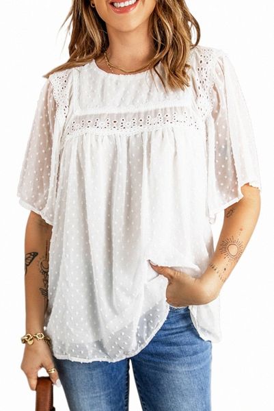 

white flutter sleeves sheer textured babydoll z0zf#