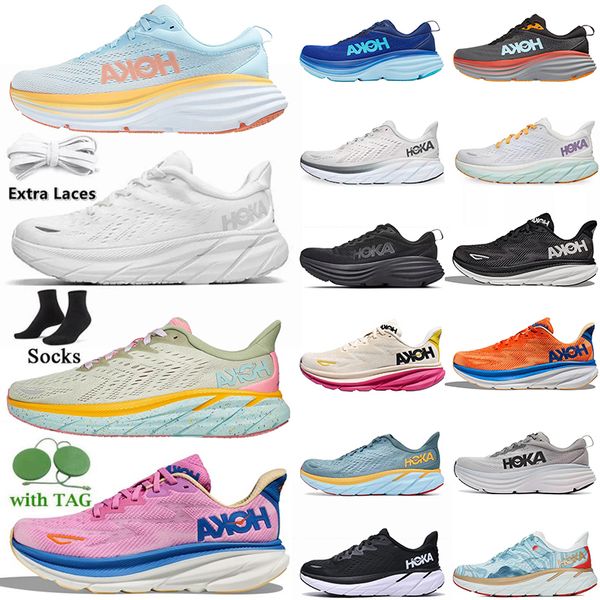 

hoka one one clifton 8 9 bondi 8 running shoes women men triple white athletic shoe shock absorbing road designer sneakers highway climbing, Black