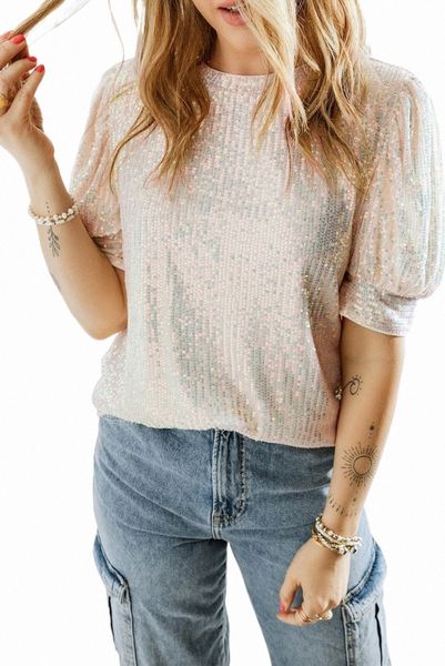 

apricot sequin puff sleeve 2023 new 2023 new b6is#, White