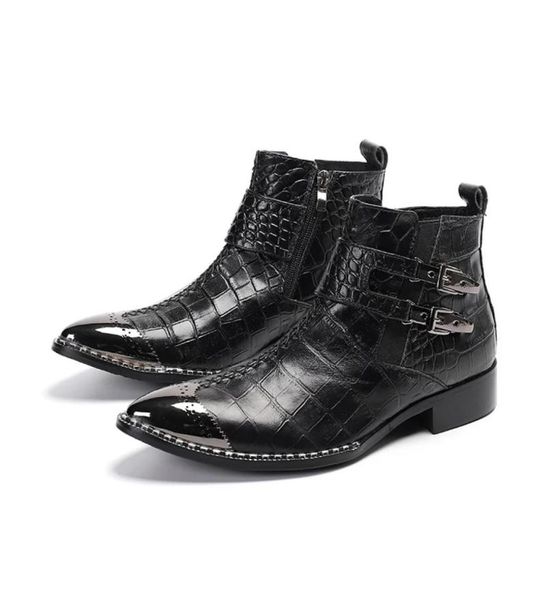 

autumn men oxford boots genuine cow leather double buckle black ankle boots mens dress crocodile pattern chelsea cowboy boots5585098