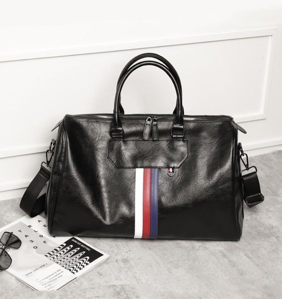 

whole factory men shoulder bags outdoor sports fitness leisure leather travel bag black joker striped handbag street trend con9527190