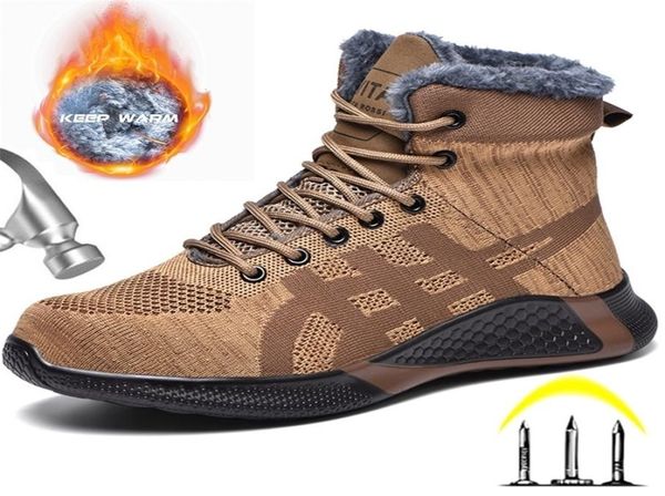 

boots safety work men winter indestructible shoes steel toe antismash sneakers warm fur 2210193219495, Black