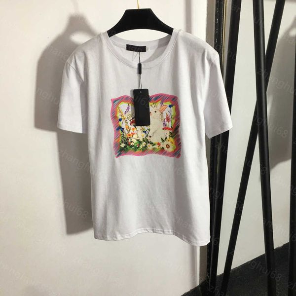 

23ss tee womens t-shirt womens designer clothing round neck pure cotton bunny print logo print short sleeve t-shirt womens clothes, White