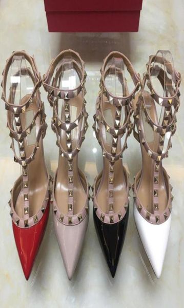 

2022 summer woman sandals high heels rivets shoes genuine leather sandal 6cm 8cm 10cm wedding shoes 3544 with box6877233, Black