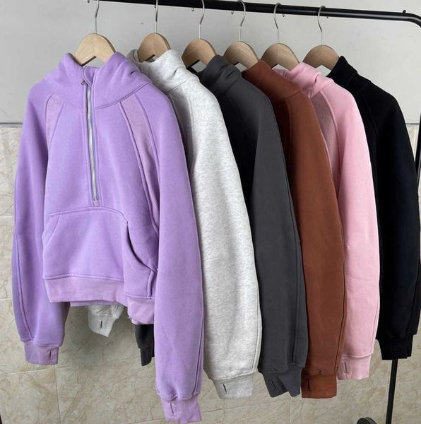 

lulus yoga sweatshirt half zip scuba hoody hoodies outdoor leisure lu sweatshirts gym clothes women workout fitness thick motion current 9e, Black