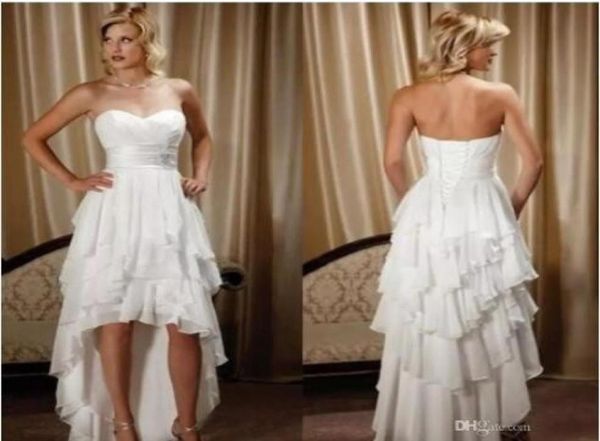 

new arrival short front long back sweetheart chiffon high low country western wedding dresses8301717, White