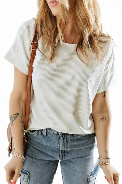 

white ribbed texture buttoned shoulder 2023 new w5k6#