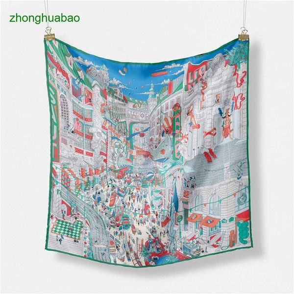

hemres designer scarves four seasons universal new urban architecture women's twill decoration square small silk scarf, Blue;gray