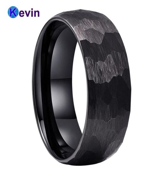 

black hammer ring tungsten wedding band for men women multifaceted hammered brushed finish 6mm 8mm comfort fit 2202164222501, Slivery;golden