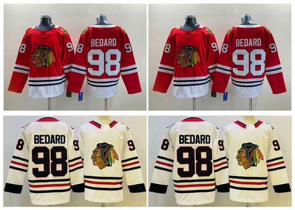 

blackhawks 98 connor bedard hockey jersey chicago red white 100% stitched size s-xxxl, Black;red