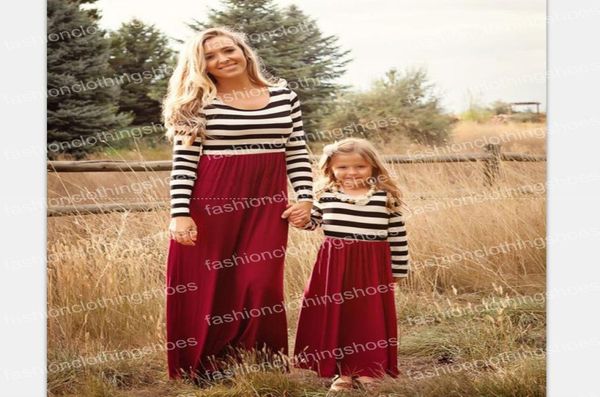 

family dress mother daughter summer long sleeve striped family look matching clothes mom and daughter dress family clothing5101290, Blue