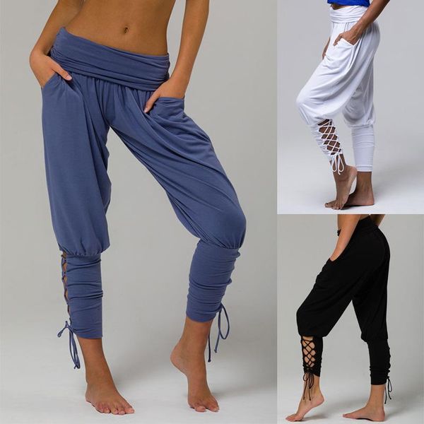 

capris high waist pants women solid color long trousers cross bandage pockrts elastic waist thin pencil pant for woman's clothing 2021, Black;white