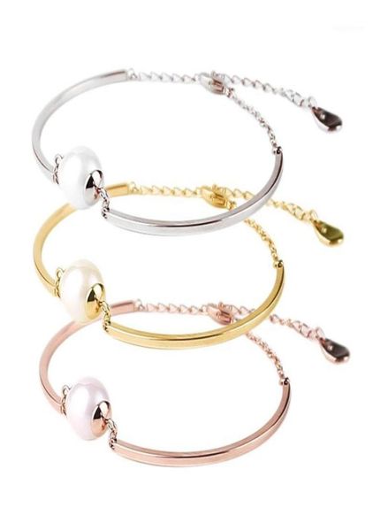 

bangle meicialandat 2021 titanium steel rose gold pearl bracelet minimalist fashion bracelets for women17215114, Black