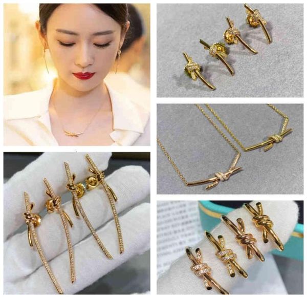 

ran 925 silver ins simple winding knot ring necklace clavicle chain earrings gu ailing same nursery rhyme3184629