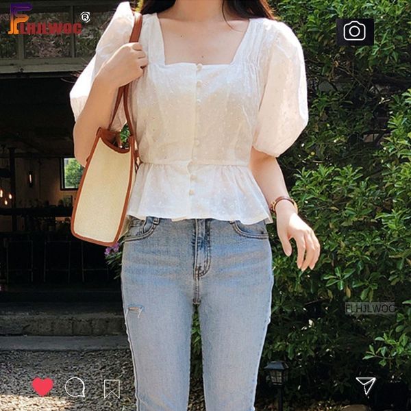 

women's blouses shirts embroidery cute chic women summer korea japan style design slim waist white button shirt blouse flhjlwoc vintag