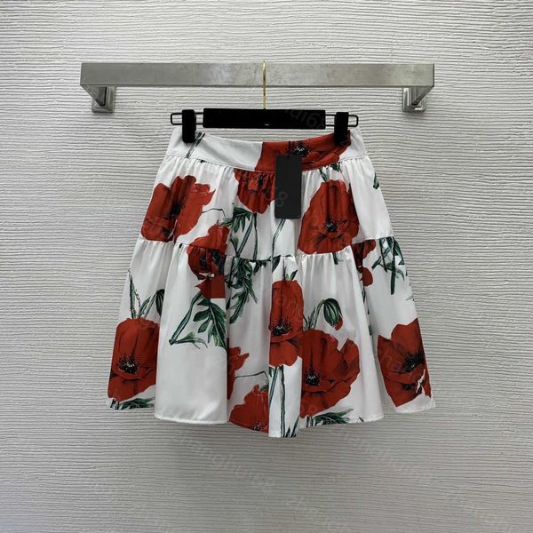 

23ss wrap skirt designer skirts pleated skirts red carnation print high-waisted slimming short skirt with large train women clothes, Black