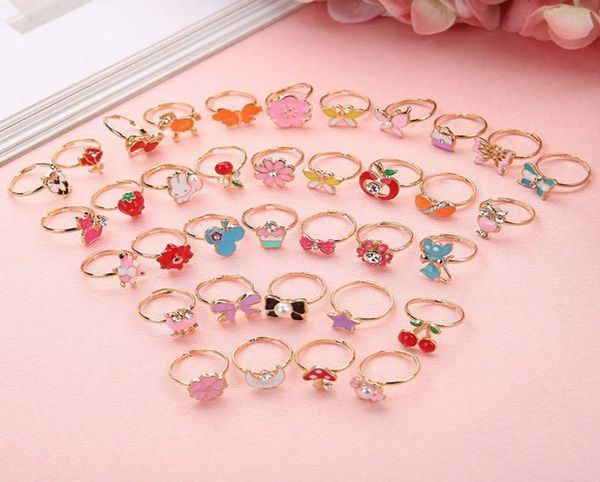 

10pcs cute cartoon kids rings kawaii korean children girls flower alloy finger ring child jewelry gift adjustable8874005, Silver