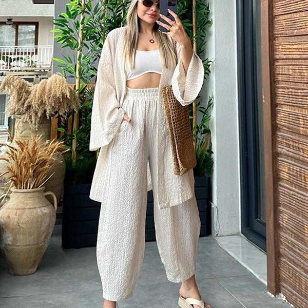 

shirt outfit womens loose comfort pant and casual with trousers pleated solid color two piece set, White